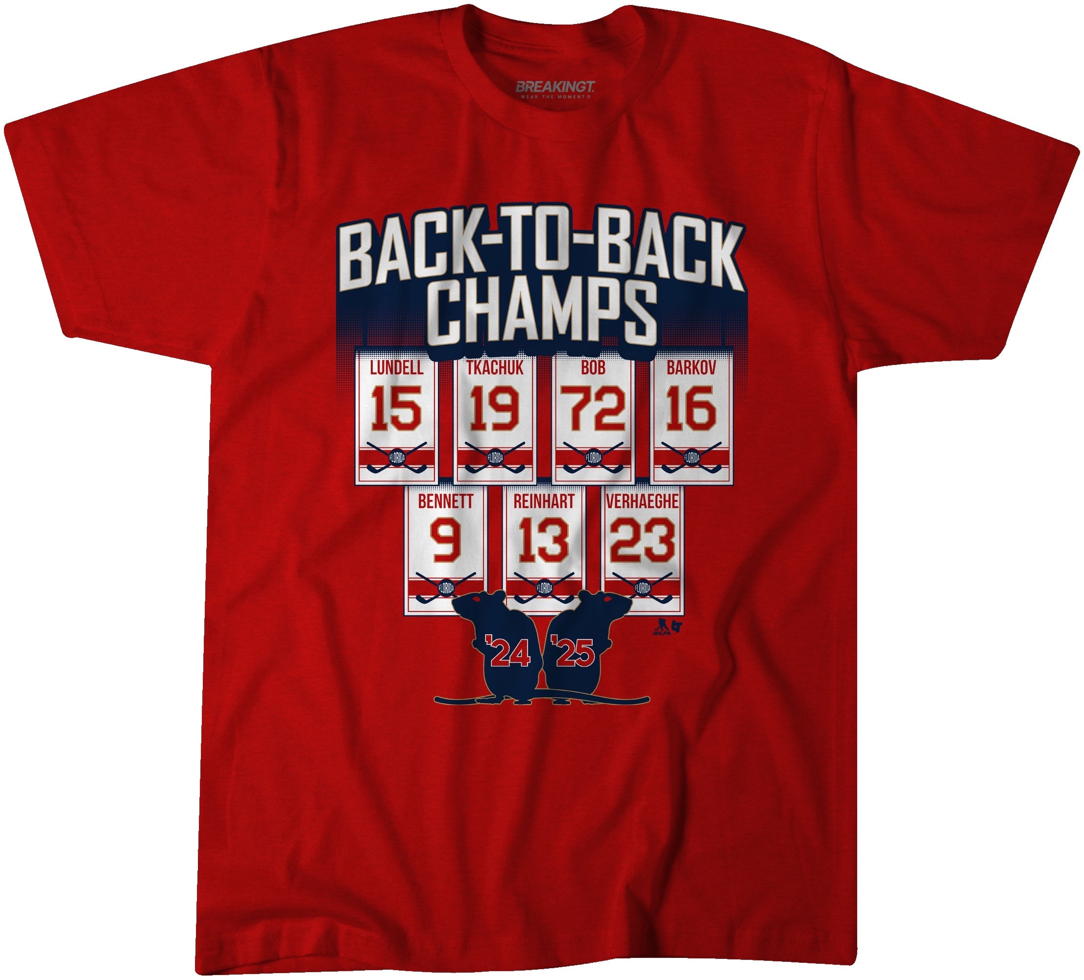 Florida Hockey: 2025 Back to Back Champs T-Shirt - Red