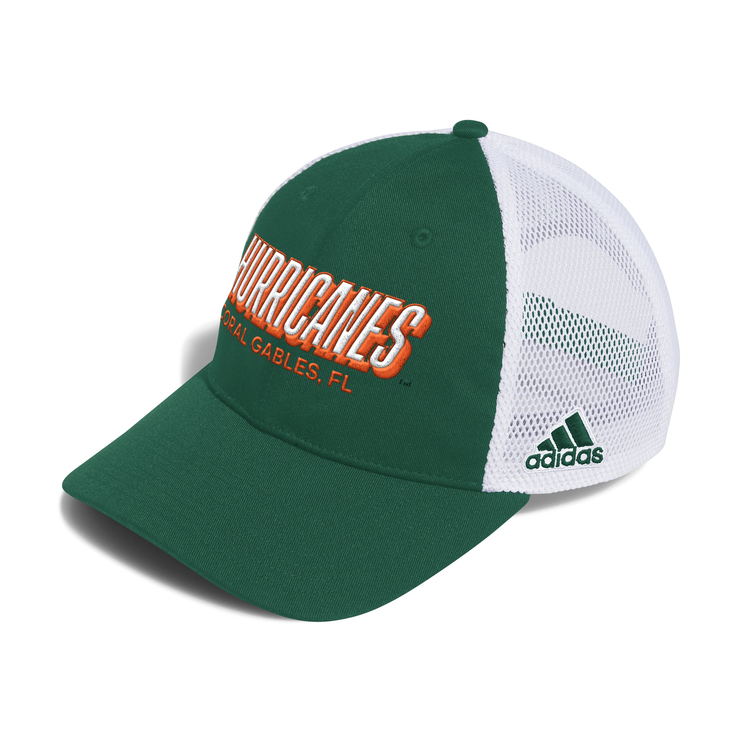 Miami Hurricanes adidas Block Logo Adjustable Trucker Hat - Green/White