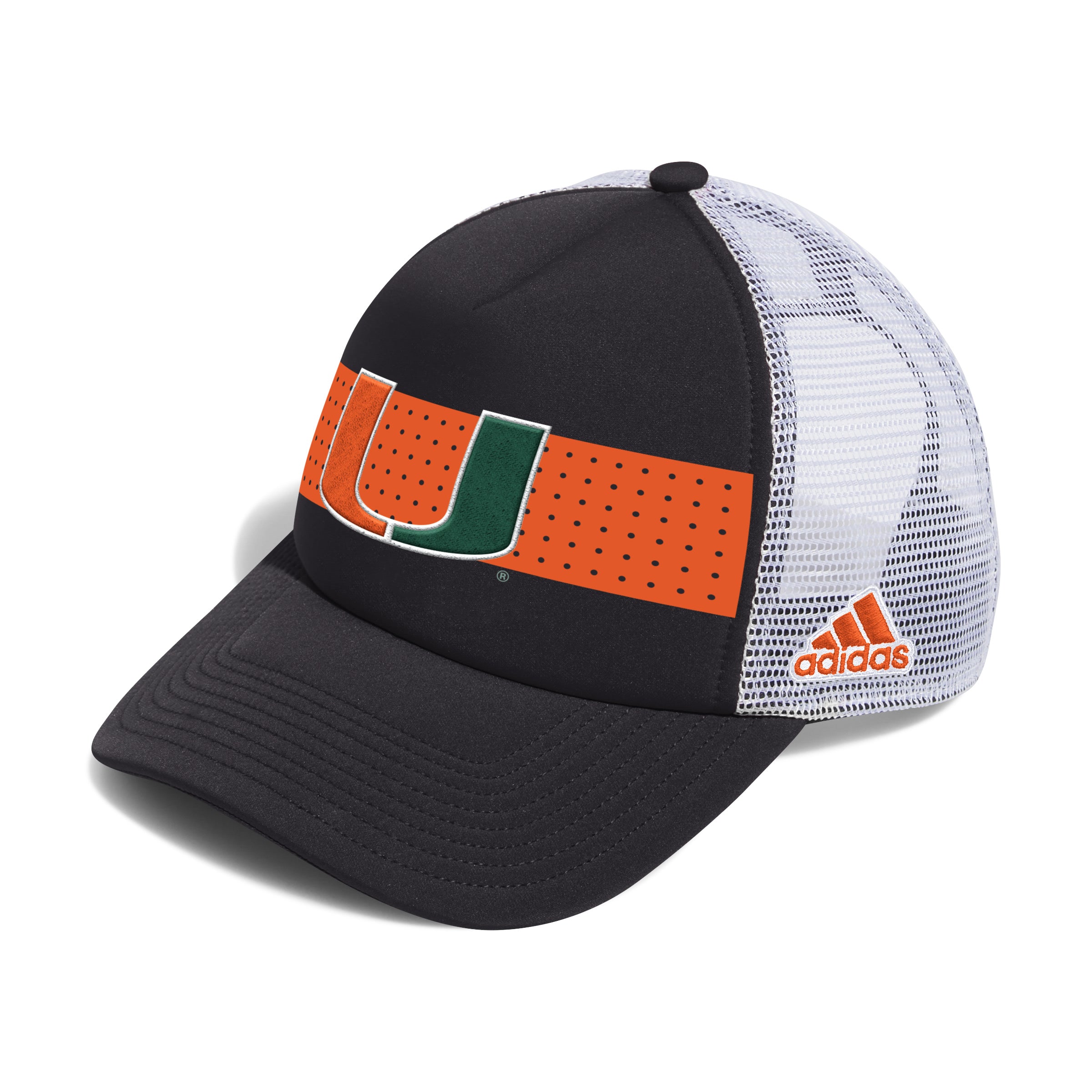 Miami Hurricanes adidas Striped Foam Trucker Hat - Black/White
