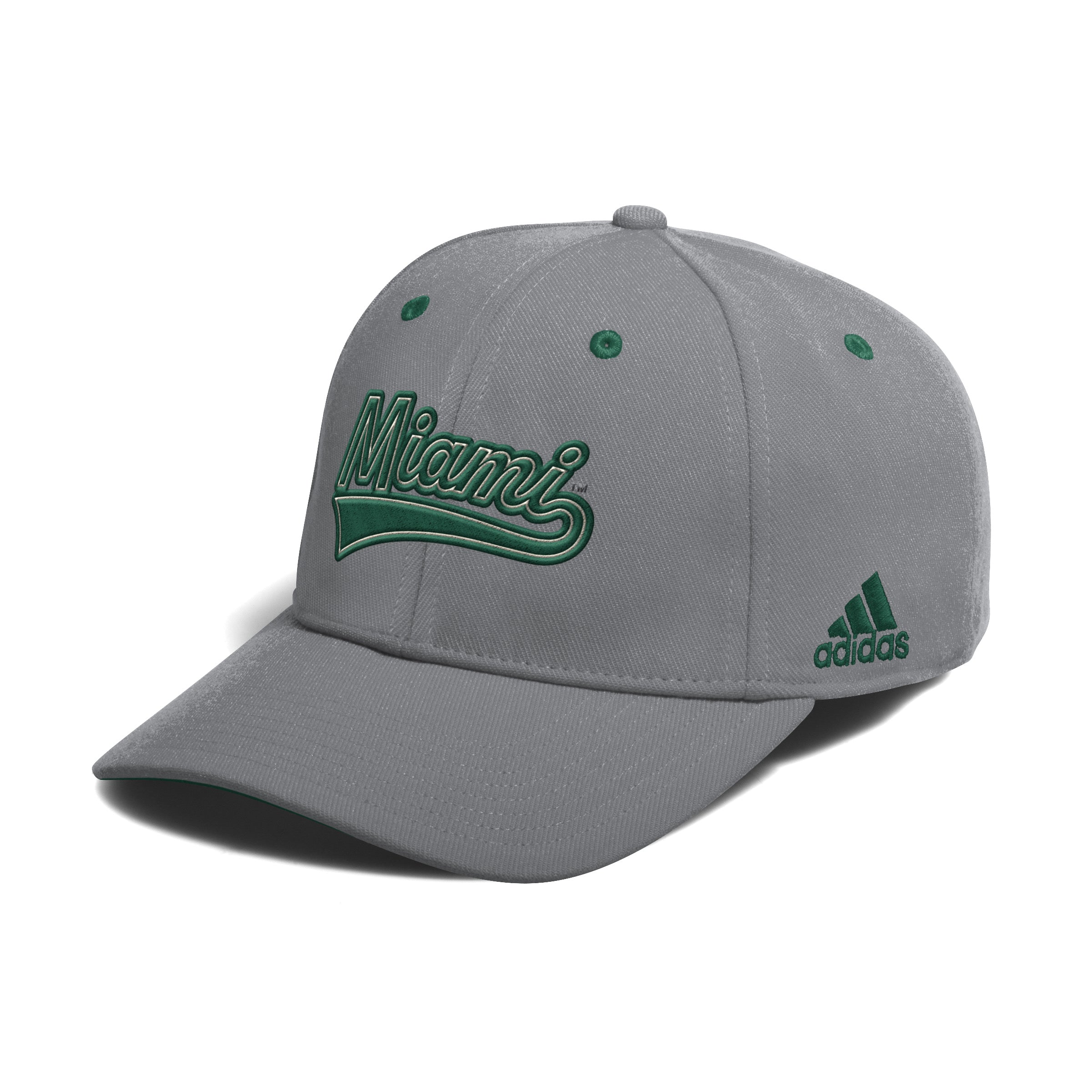 Miami Hurricanes adidas 2024 Script Unstructured Flex Fit Hat - Grey