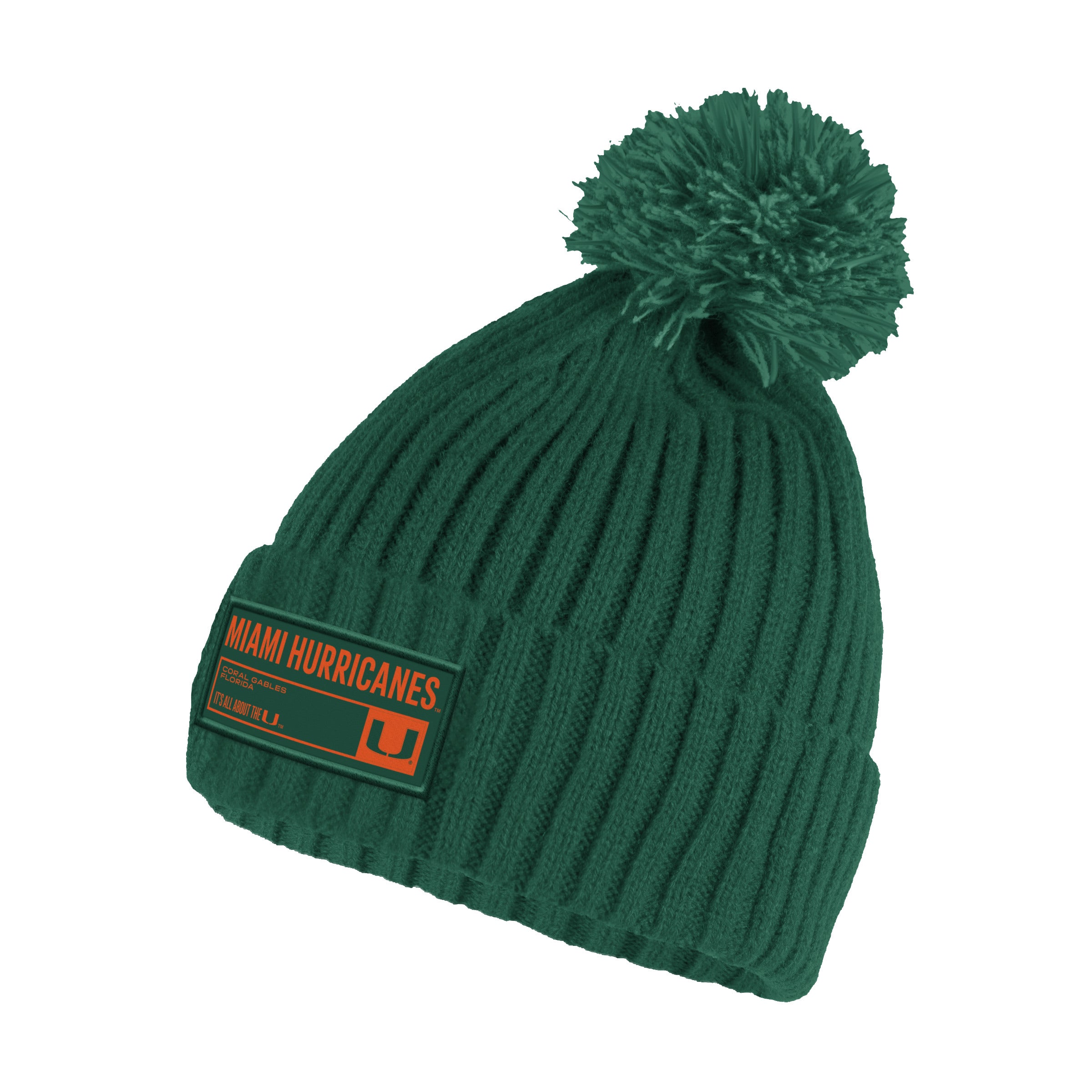 Miami Hurricanes adidas 2024 Campus Ribbed Pom Pom Cuffed Beanie - Green