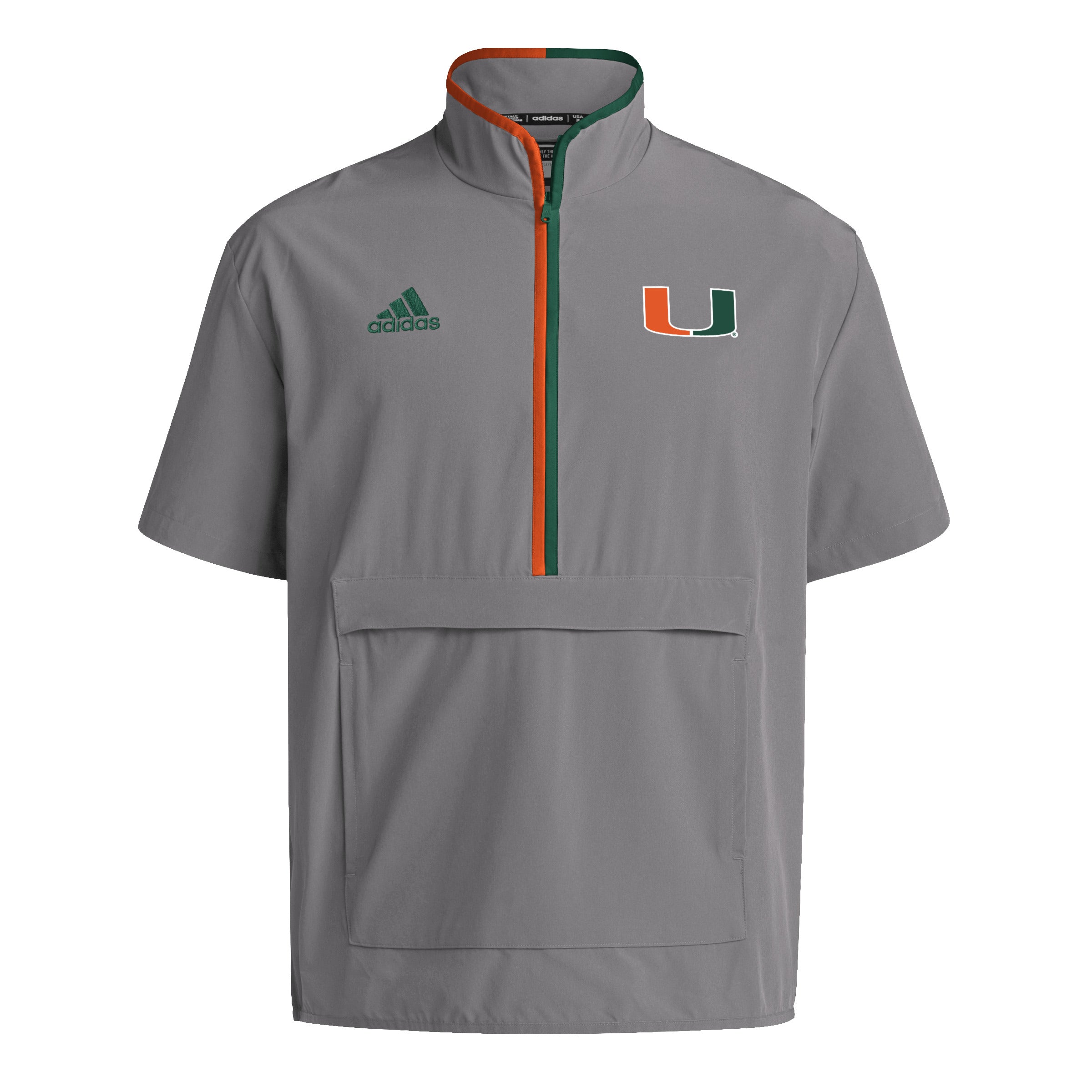 Miami Hurricanes adidas Coaches Sideline Half-Zip Short Sleeve Jacket - Grey