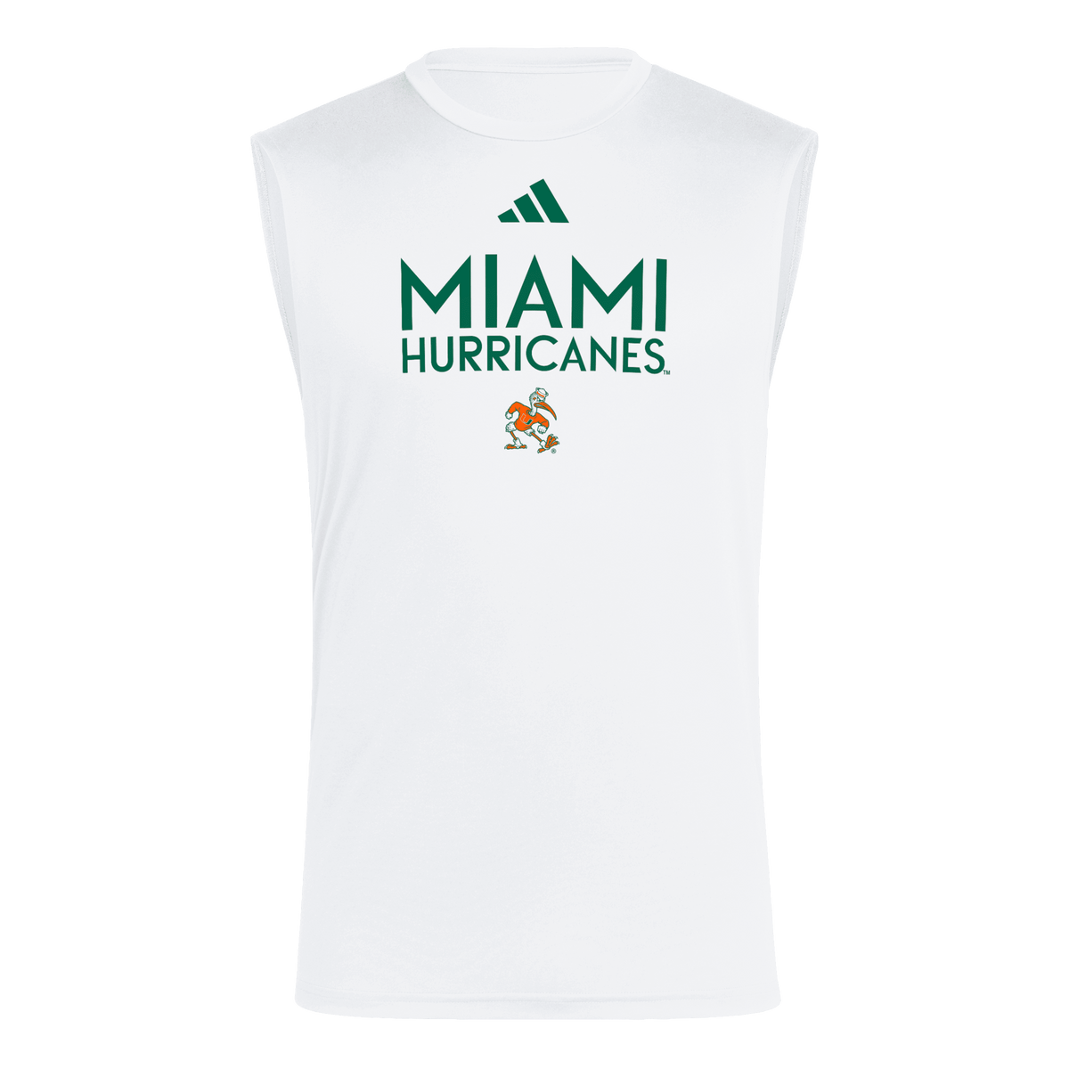 Miami Hurricanes adidas 2026 Sebastian Sleeveless Pregame T-Shirt - White