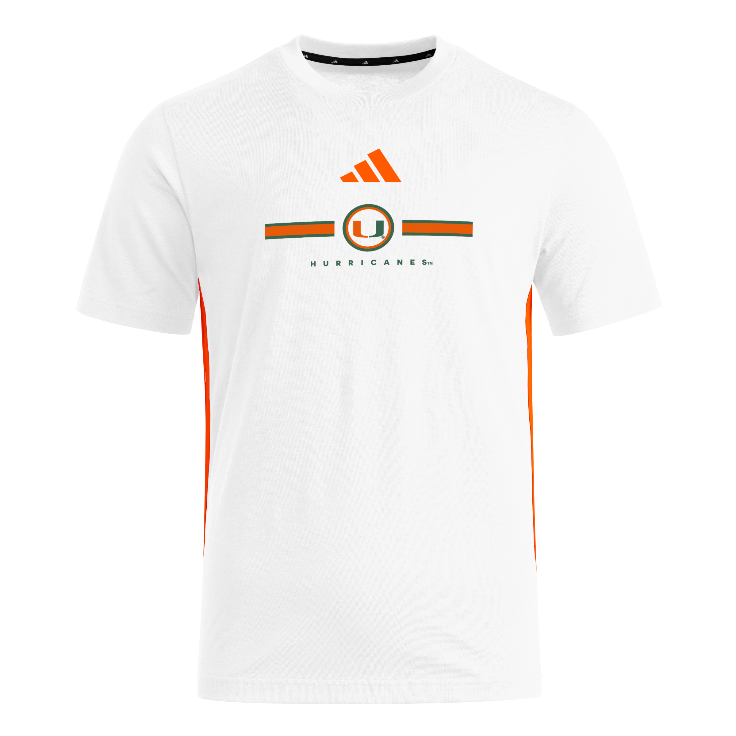 Miami Hurricanes adidas 2025 Essential 3-Stripe T-Shirt - White