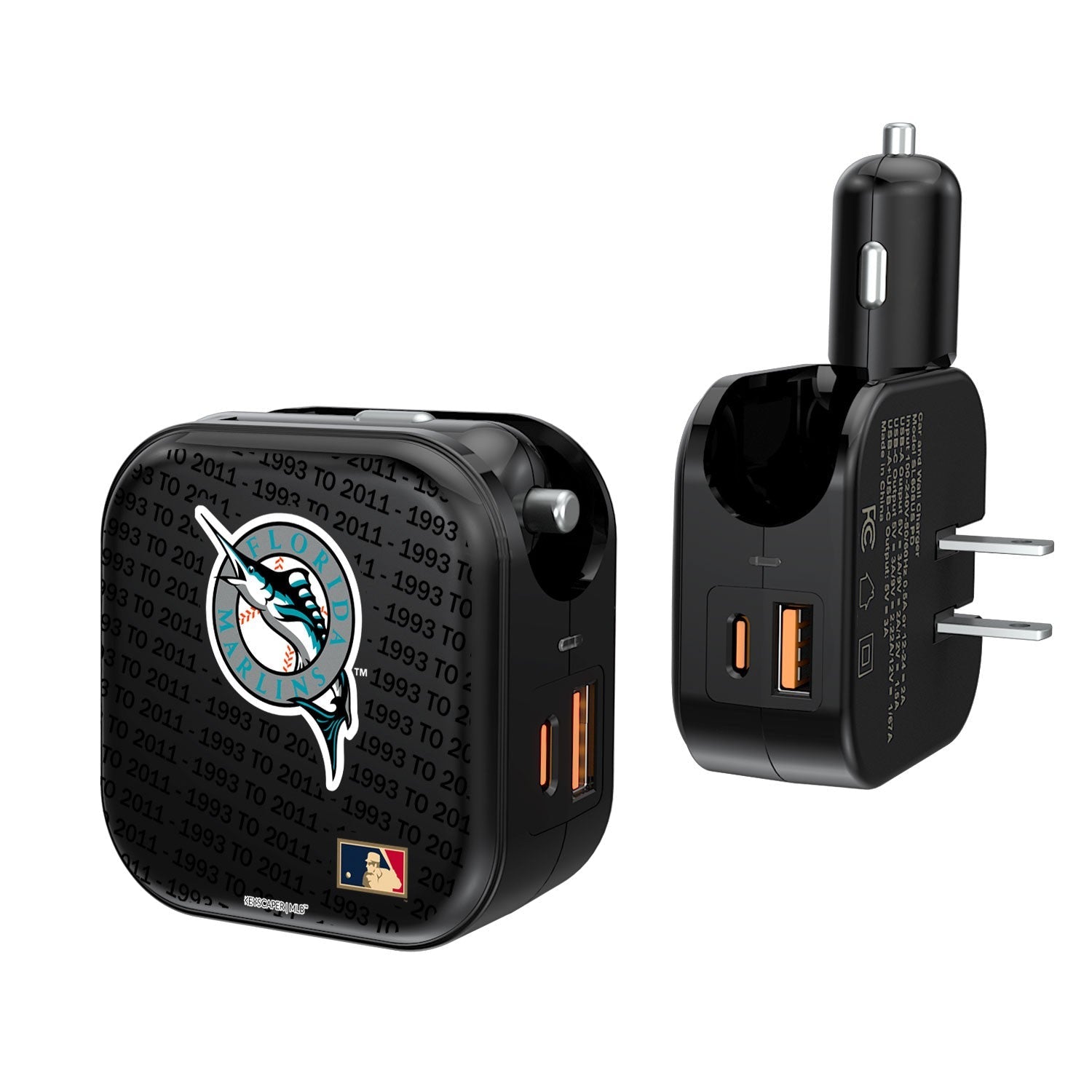 Miami Marlins 1993-2011 - Cooperstown Collection Blackletter 2 in 1 USB A/C Charger