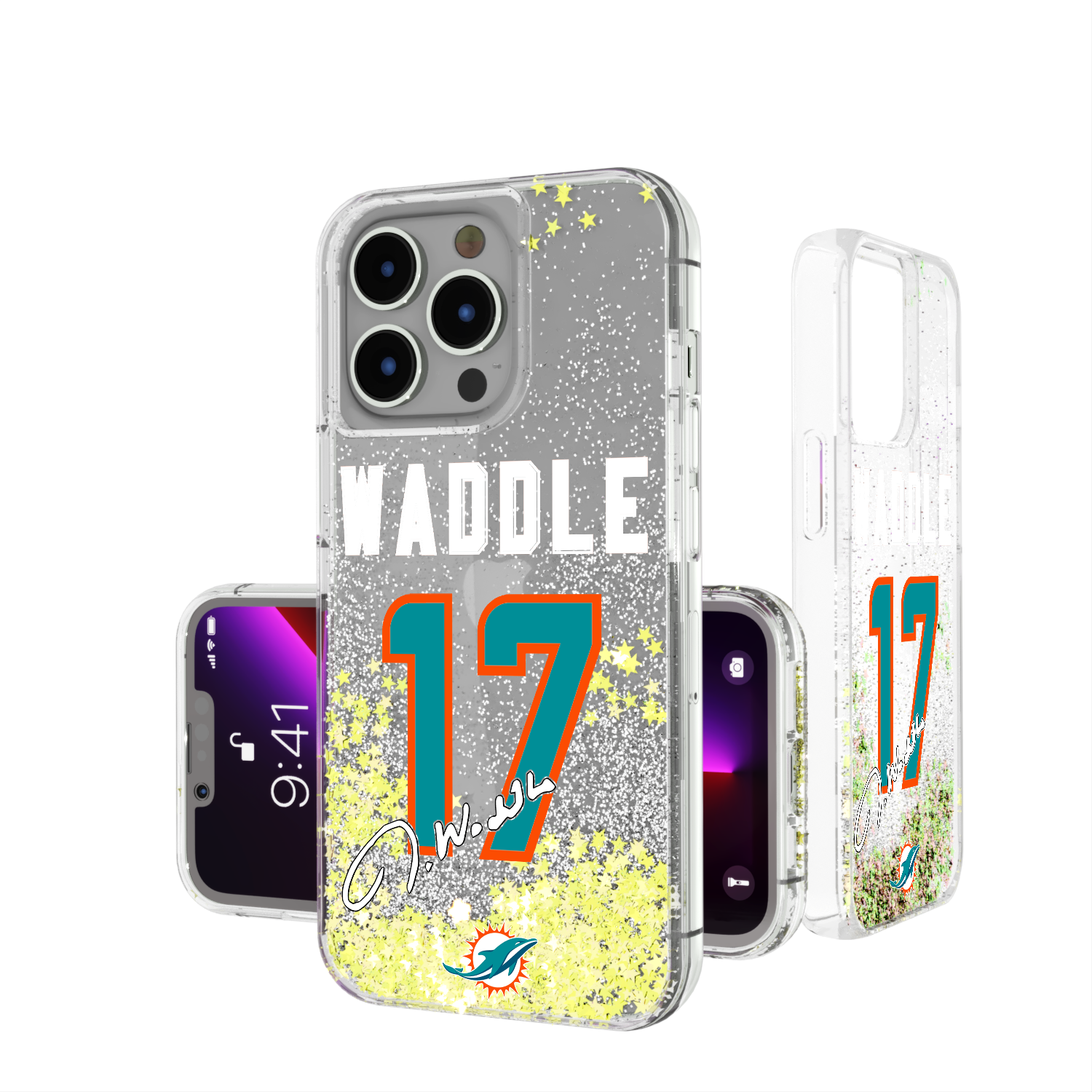 Jaylen Waddle Miami Dolphins 17 Ready Glitter Phone Case