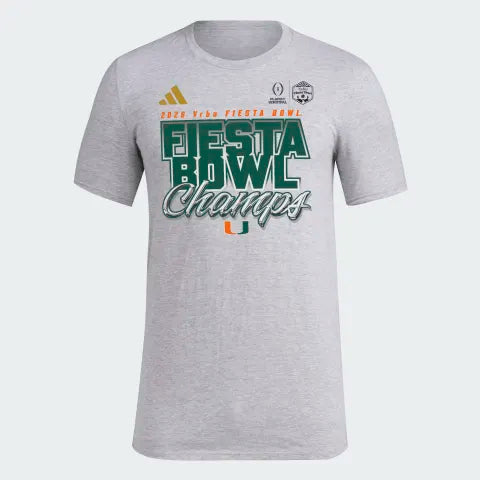 Pre-Order Miami Hurricanes adidas 2026 Men's Pre-Game Performance CFP Fiesta Bowl Champs T-Shirt - Gray