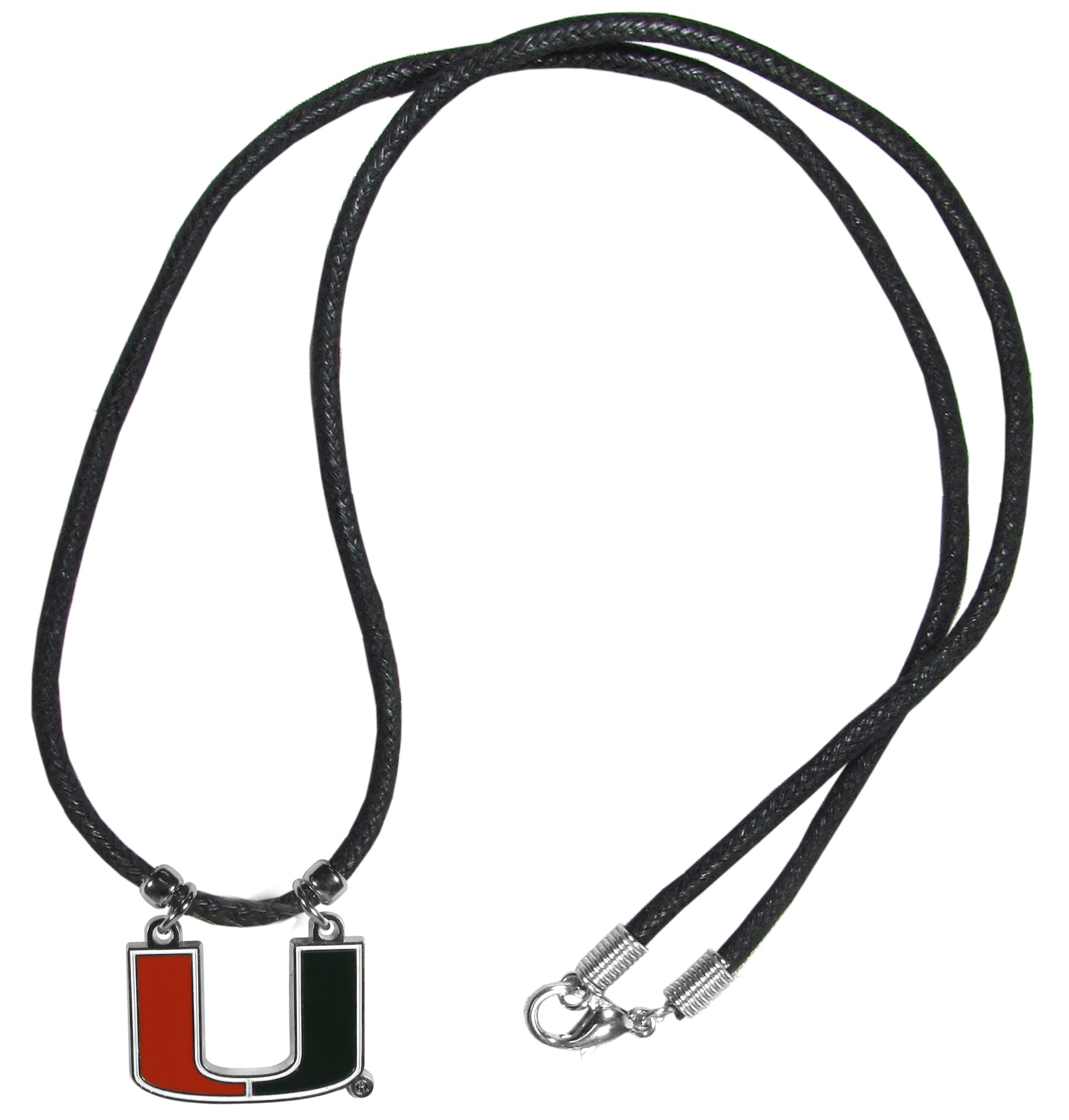 Miami Hurricanes U Logo Pendant Black Leather Necklace