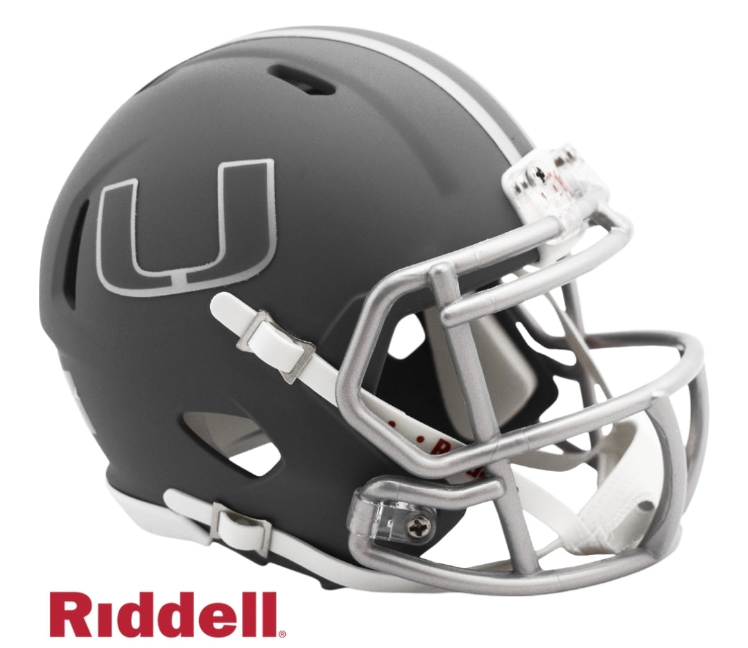 Miami Hurricanes Slate Collection Alternate Mini Speed Riddell Helmet - Slate Grey