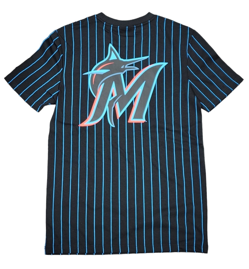 Miami Marlins New Era F1 Pinstripe Active T-Shirt - Black