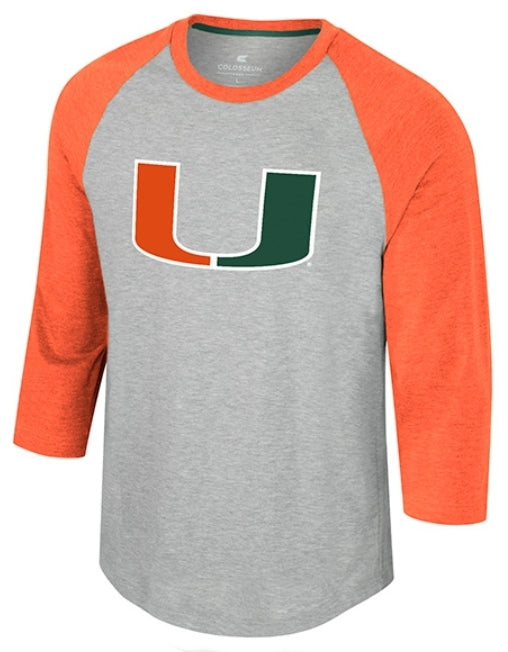 Miami Hurricanes Colosseum Jonah 3/4 Sleeve Raglan T-Shirt - Grey/Orange