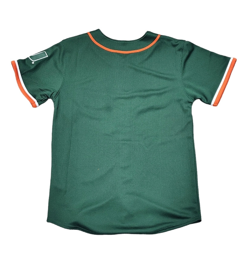 Miami Hurricanes Youth Button Up Baseball Jersey - Green