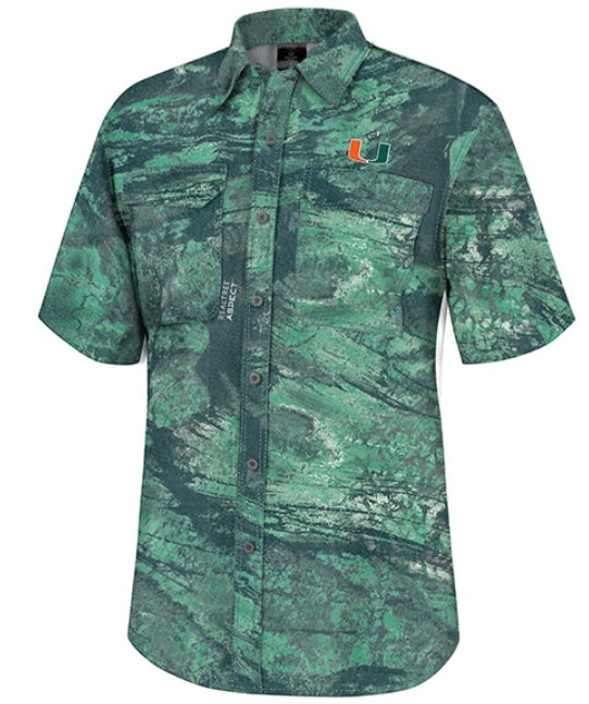 Miami Hurricanes Colosseum RealTree Huron Fishing Button Up Shirt - Green