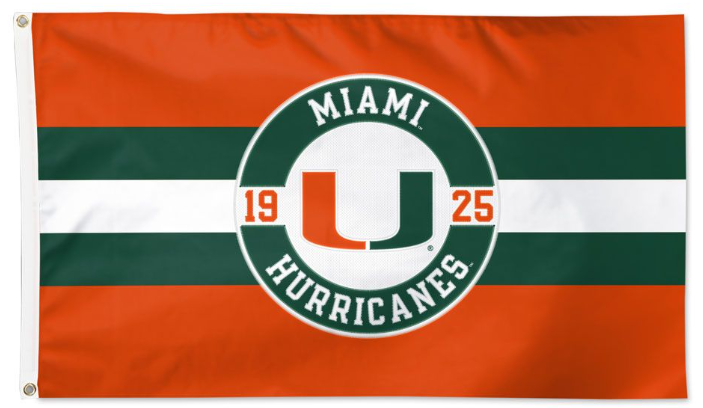 Miami Hurricanes Embroidered Stripes 3'x5' Deluxe 2-Sided Flag - Orange
