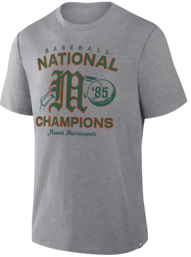 Miami Hurricanes Dynamic Showdown Baseball '85 National Champs Tri-Blend Heathered T-Shirt - Grey