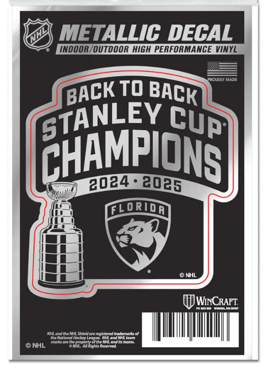 Florida Panthers 2025 Back to Back Champions Metallic Decal - 3.5"