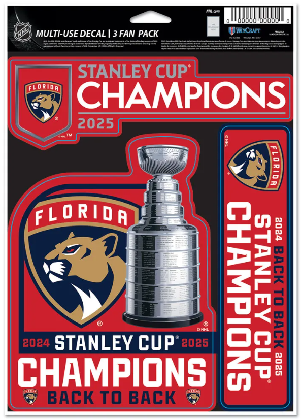 Florida Panthers 2025 3-Pack Back to Back Champions Multi-Use Decal