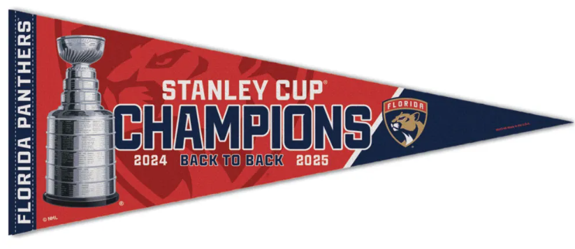 Florida Panthers 2025 Back to Back Stanley Cup Champions Premium Quality Pennant - 12" x 30"