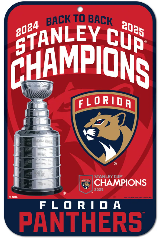 Florida Panthers 2025 Back to Back Champions Plastic Sign - 11 x 17