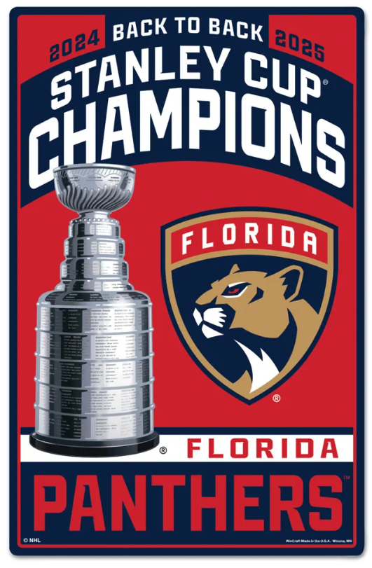 Florida Panthers 2025 Back to Back Champions Wood Sign - 11 x 17