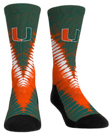 Miami Hurricanes Rock'em V Shape Tie Dye Socks - Green/Orange