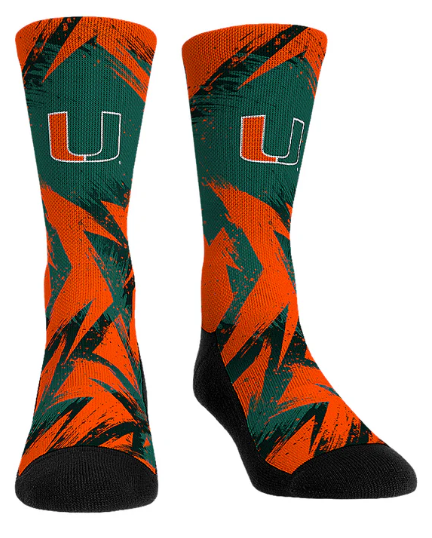Miami Hurricanes Rock'em Game Paint Socks - Green/Orange
