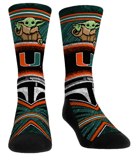 Miami Hurricanes Rock'em Grogu Intergalactic Fan Socks - Green