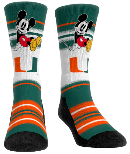 Miami Hurricanes Rock'em Mickey - Sit Stripes Socks - Green/White