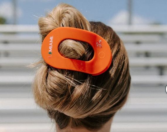 Miami Hurricanes Teleties Go Canes! Large Flat Round Hair Clip - Orange