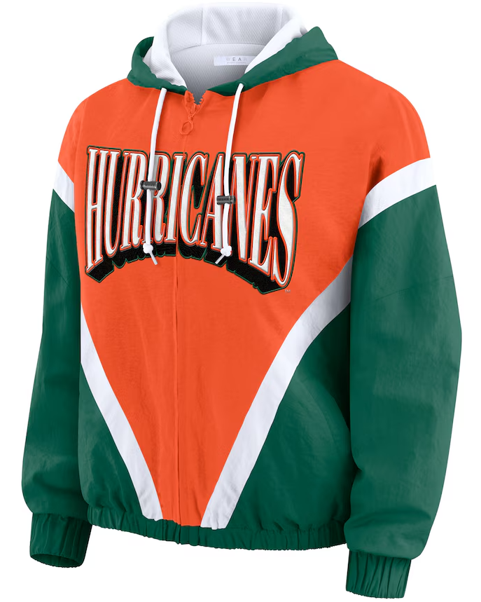 Miami Hurricanes WEAR by Erin Andrews Women's Colorblock Full-Zip Hoodie Windbreaker Jacket - Orange/Green