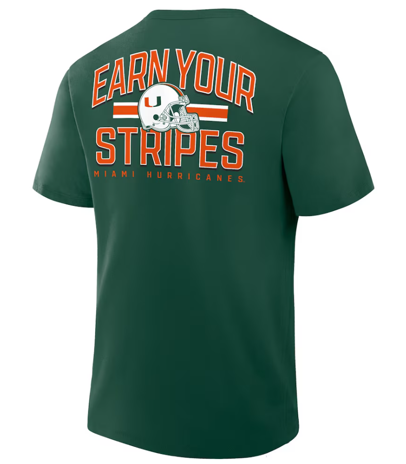Miami Hurricanes Fanatics Earn Your Stripes T-Shirt - Green