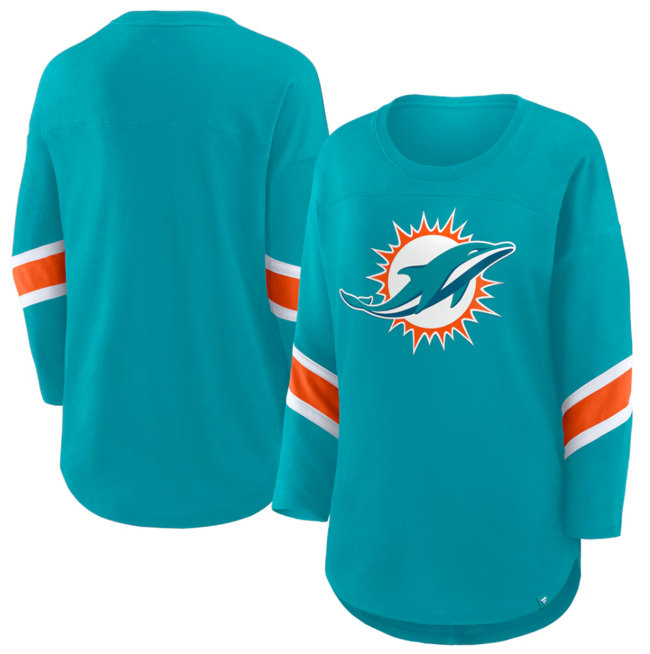 Miami Dolphins Fanatics Women's Redzone 3/4-Sleeve T-Shirt - Aqua