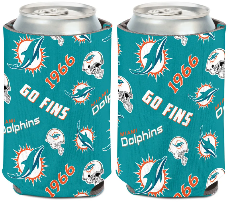 Miami Dolphins Scattered Logos 2-Sided Can Koozie