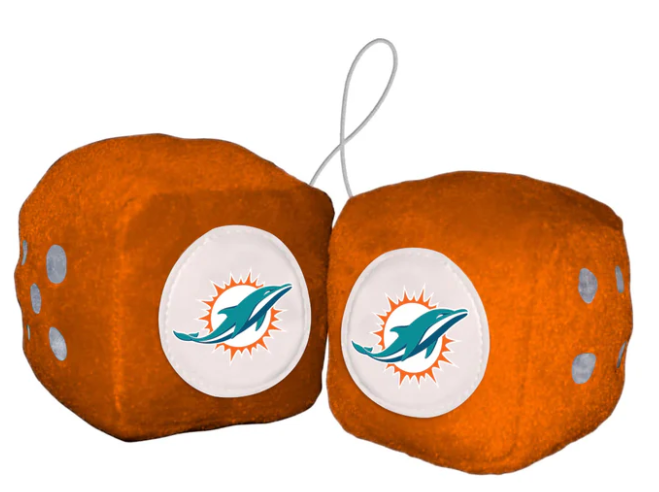 Miami Dolphins 3" Fuzzy Dice - Orange