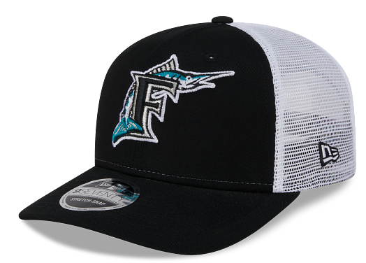 Miami Marlins New Era 9Seventy Retro Logo Mesh Snapback Hat - Black