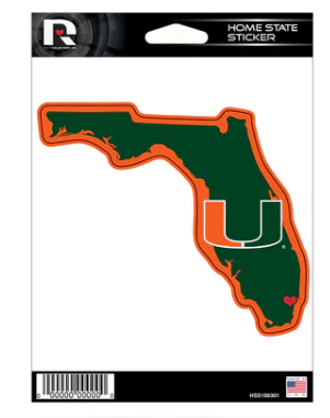 Miami Hurricanes State of Florida U Decal - 5"