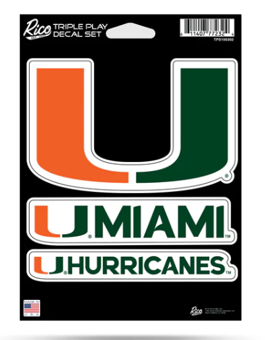 Miami Hurricanes Triple Play Decal Set
