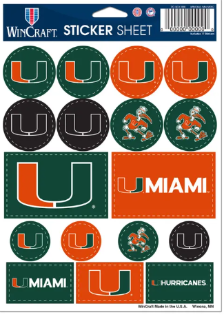 Miami Hurricanes UMiami Sticker Sheet - 5" x 7"