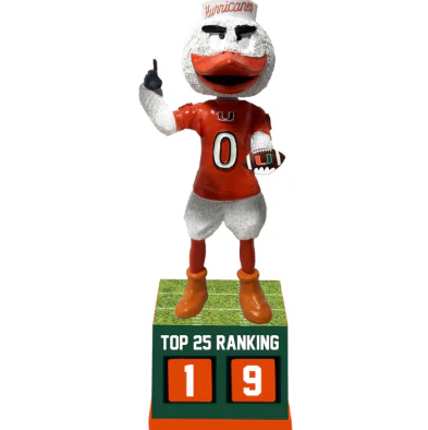 Miami Hurricanes Top 25 Ranking Tracker Mascot Bobblehead - Orange Jersey