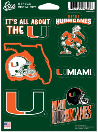 Miami Hurricanes 6 Piece Decal Sheet