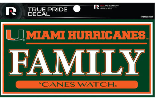 Miami Hurricanes True Pride Decal 3" x 6" - Family
