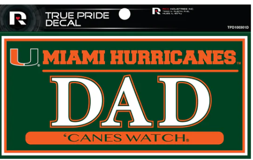 Miami Hurricanes True Pride Decal 3" x 6" - DAD