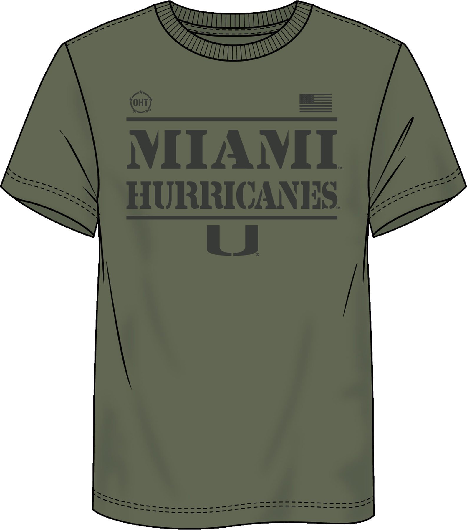 Miami Hurricanes Fanatics OHT Stencil T-Shirt - Military Green