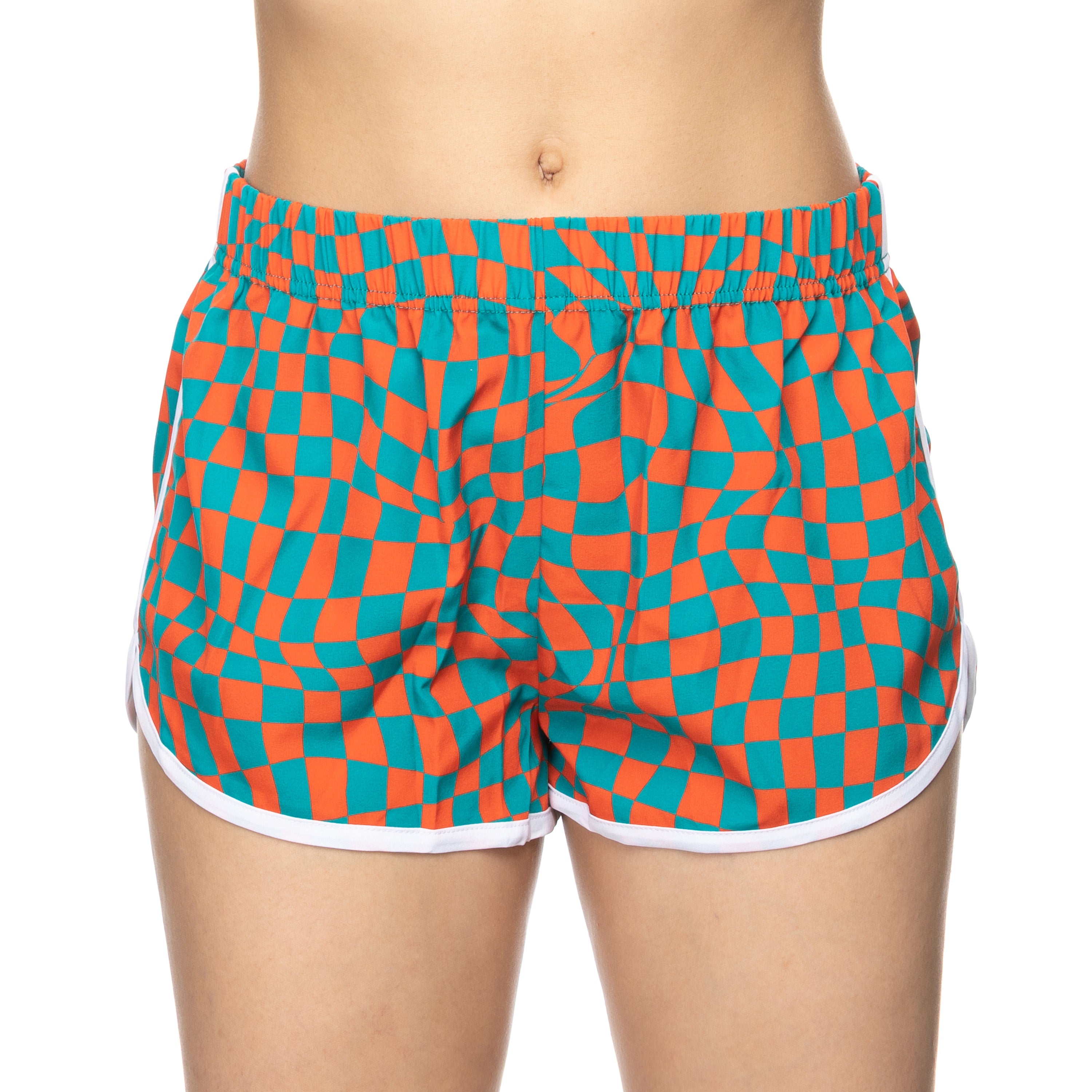 Miami Dolphins ZooZatz Wavy Checkerboard Athletic Shorts - Orange/Aqua