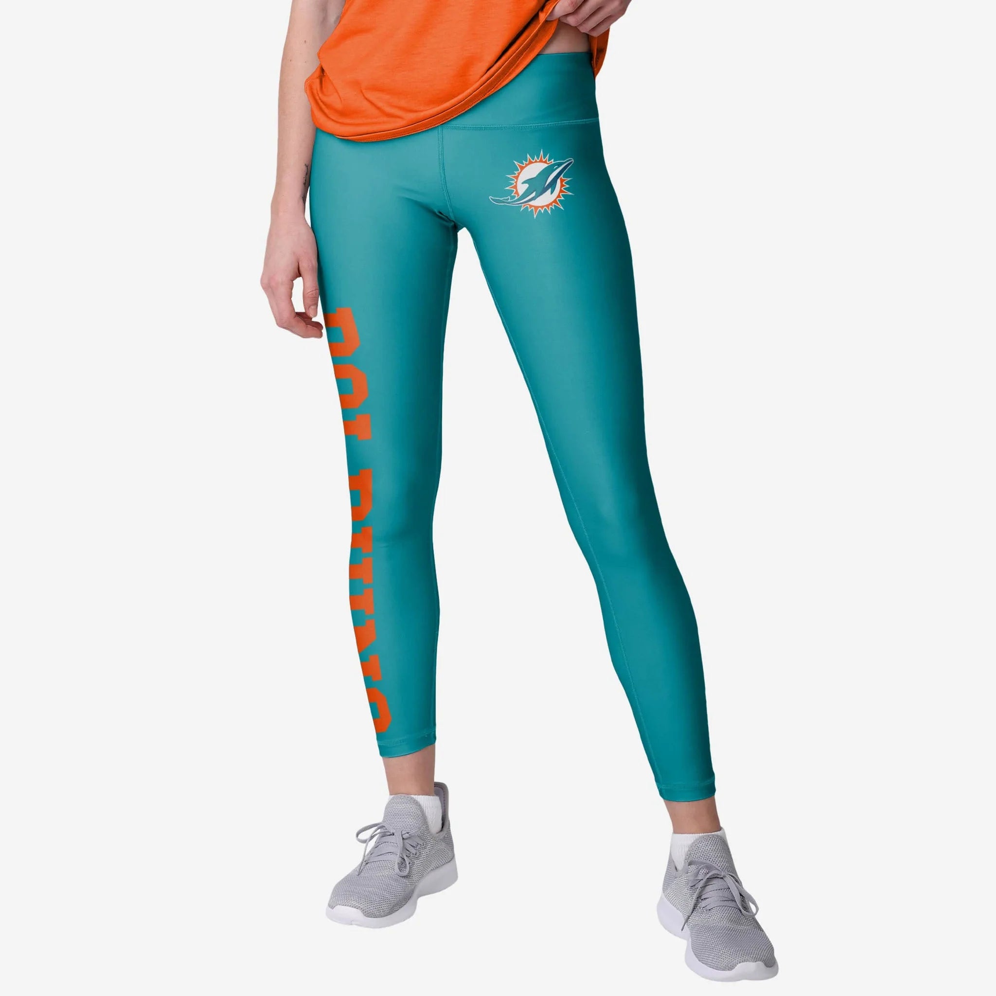 Miami Dolphins Women's Sublimated Solid Wordmark Leggings - Aqua