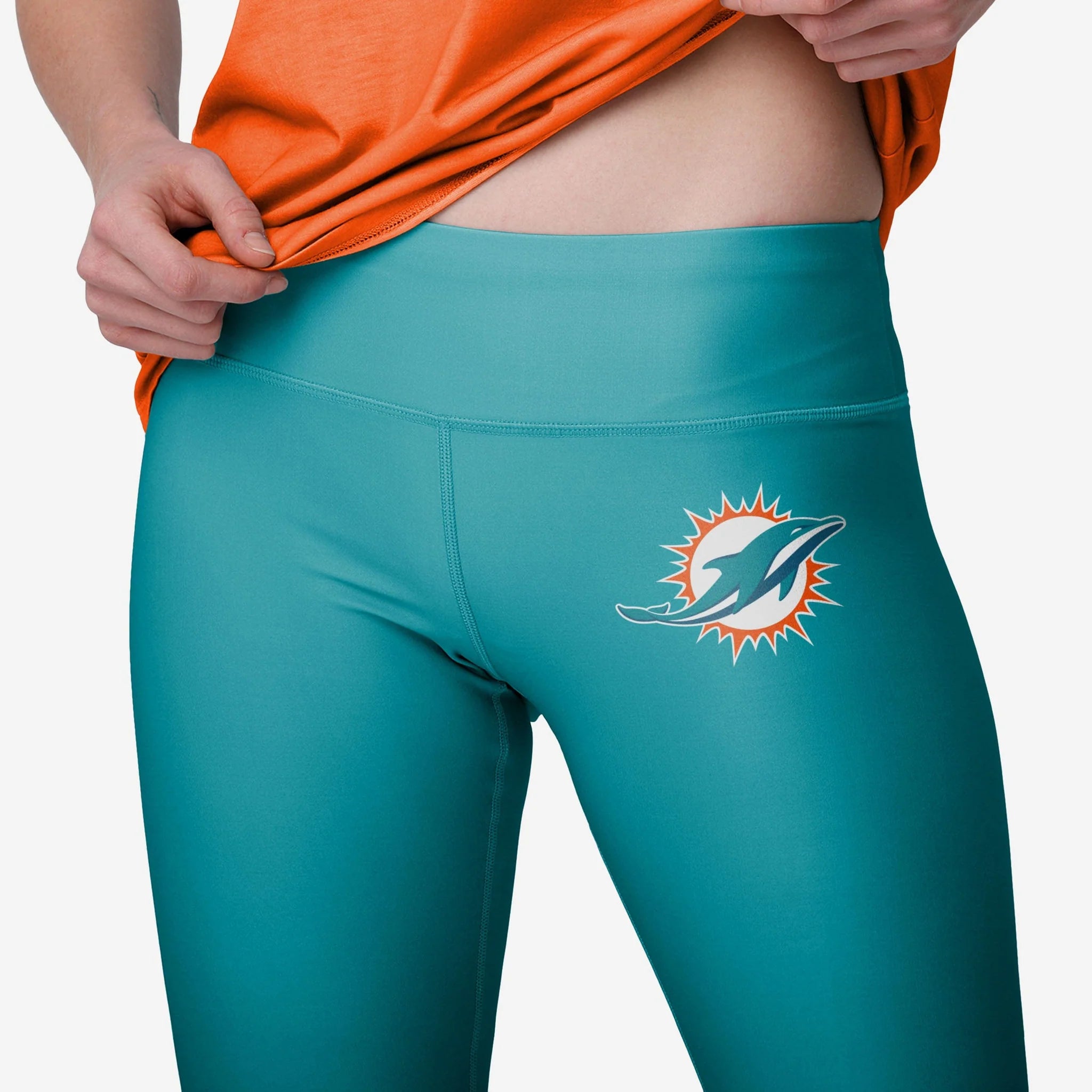 Miami Dolphins Women's Sublimated Solid Wordmark Leggings - Aqua