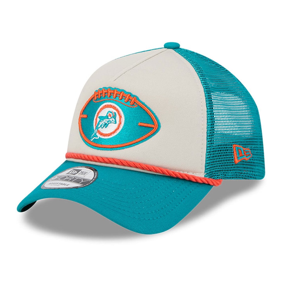 Miami Dolphins New Era Sideline Historic 9Forty Foam Adjustable Hat - Stone/Aqua