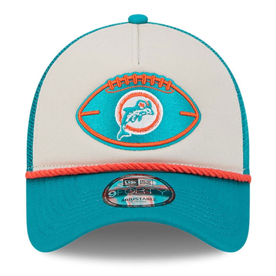 Miami Dolphins New Era Sideline Historic 9Forty Foam Adjustable Hat - Stone/Aqua