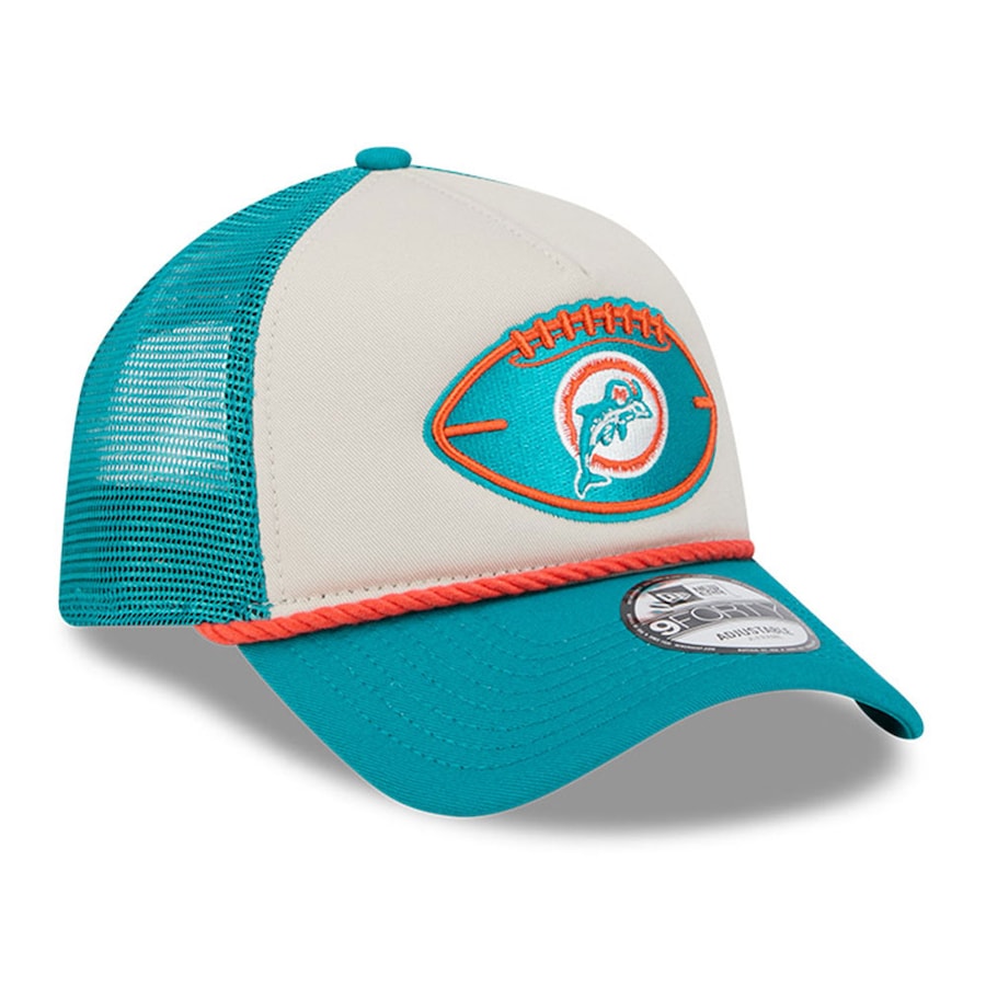 Miami Dolphins New Era Sideline Historic 9Forty Foam Adjustable Hat - Stone/Aqua