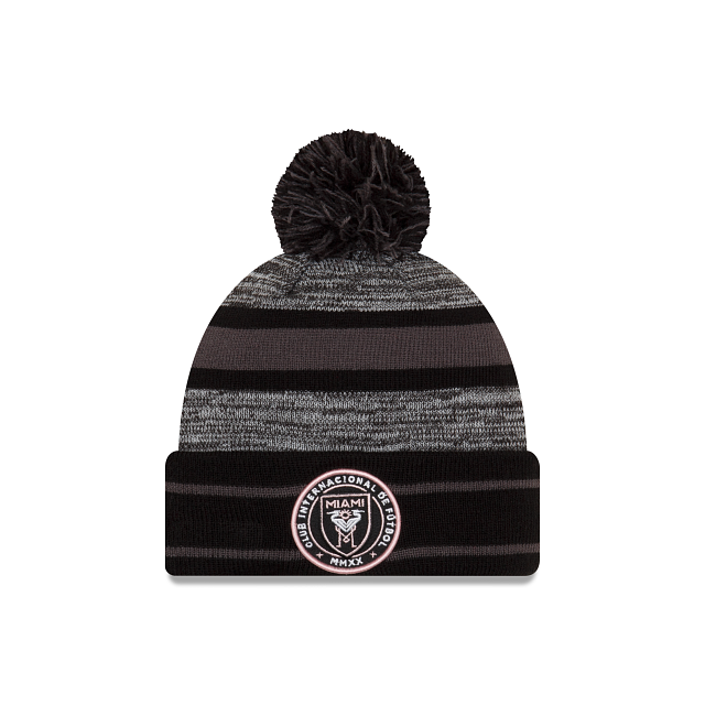 Inter Miami CF New Era Cuffed Pom Knit Beanie - Black/Grey
